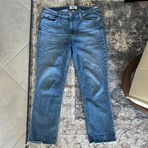 PAIGE Cindy Music Distressed Blue Ankle & Cropped Straight Jeans